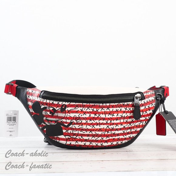 NWT Coach C6870 Disney Mickey Mouse X Keith Haring Stripe Warren Belt Bag - Picture 3 of 10